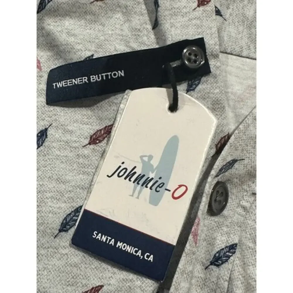 Johnnie-O Ruskin Featherweight Button Up Shirt‎ NWT Men's Sz XXL Feathers Gray